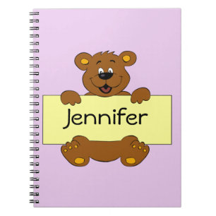 Happy bear with customizable banner cartoon girls notebook