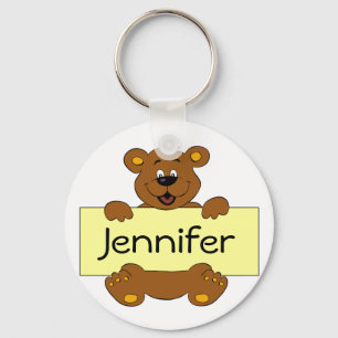 Happy bear with customizable banner cartoon keychain