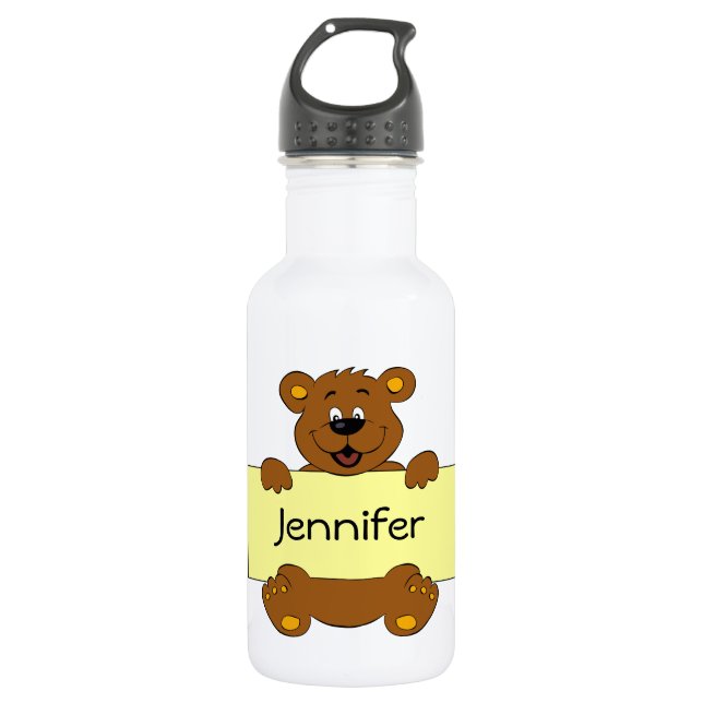 Happy bear with customizable banner cartoon kids 532 ml water bottle (Front)