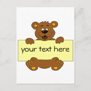 Happy bear with customizable banner cartoon kids postcard