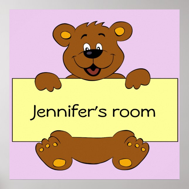 Happy bear with customizable banner cartoon kids poster (Front)