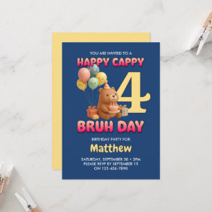 HAPPY BEARTHDAY Cute Teddy Bear 4th Birthday Invitation