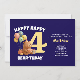 HAPPY BEARTHDAY Teddy Bear 4th Birthday Invitation