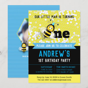 Happy Bee 1er Anniversaire Invitation avec photo