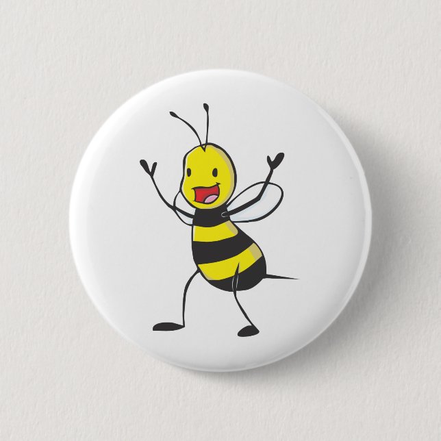 Happy Bee 2 Inch Round Button (Front)
