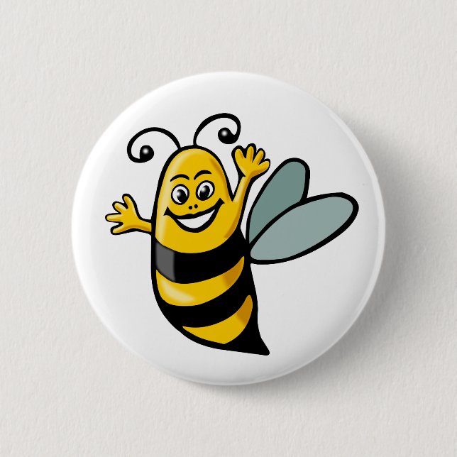 Happy Bee 2 Inch Round Button (Front)