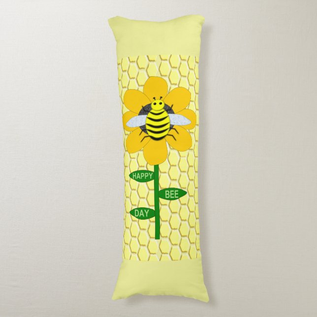 Happy Bee Day Birthday Bumblebee Body Pillow (Front Vertical)