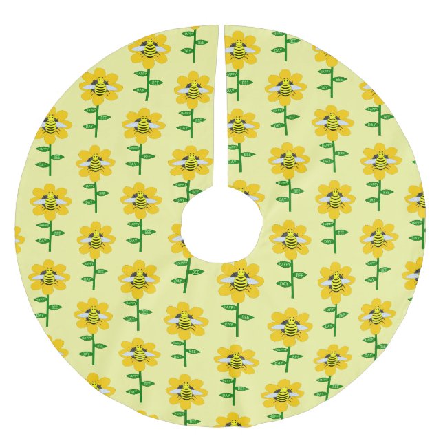 Happy Bee Day Birthday Bumblebee Brushed Polyester Tree Skirt (Front)