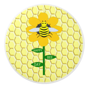Happy Bee Day Birthday Bumblebee Ceramic Knob