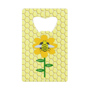 Happy Bee Day Birthday Bumblebee Credit Card Bottle Opener