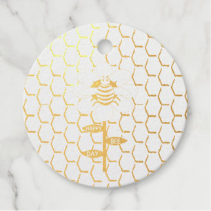 Happy Bee Day Birthday Bumblebee Custom Foil Favour Tags