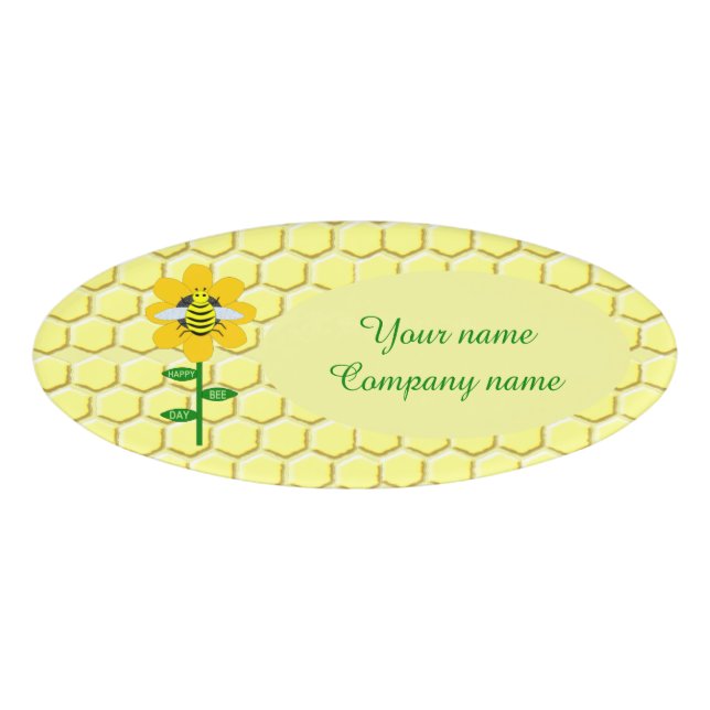 Happy Bee Day Birthday Bumblebee Custom Name Tag (Front)