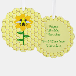 Happy Bee Day Birthday Bumblebee Custom Ornament Card