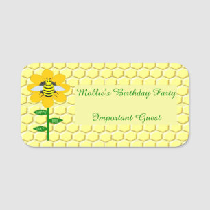 Happy Bee Day Birthday Bumblebee Custom Party Name Tag