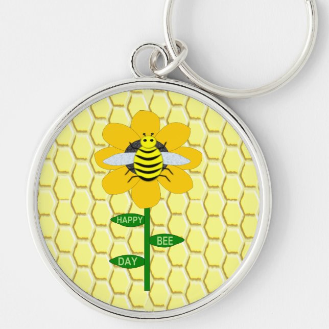 Happy Bee Day Birthday Bumblebee Keychain (Front)