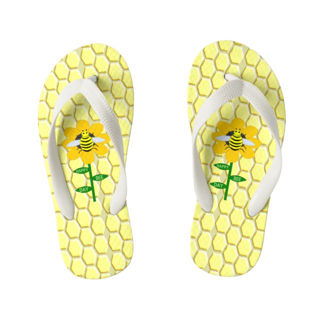 Happy Bee Day Birthday Bumblebee Kid's Flip Flops (Footbed)