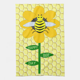 Happy Bee Day Birthday Bumblebee Kitchen Towel