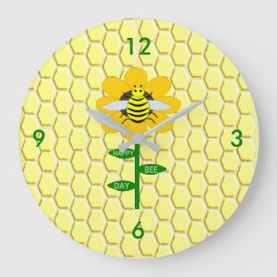 Happy Bee Day Birthday Bumblebee Large Clock