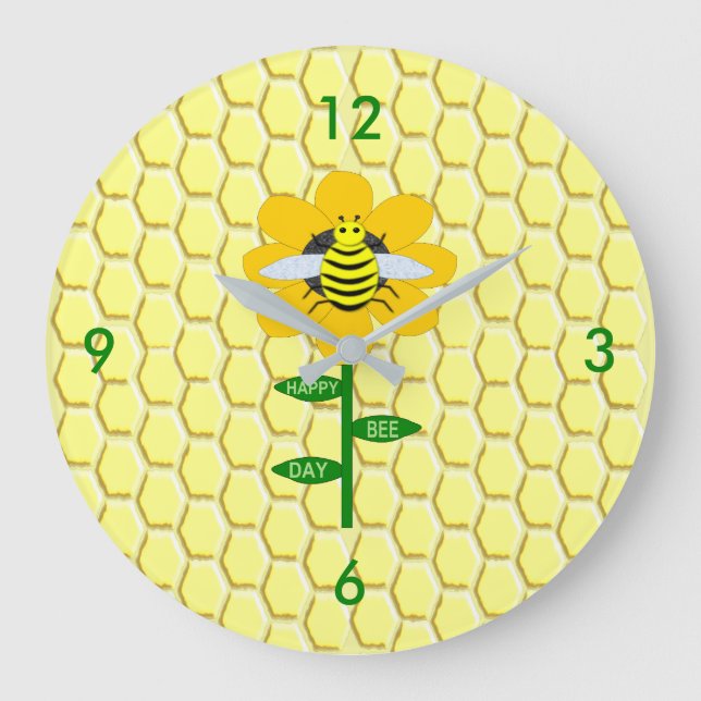 Happy Bee Day Birthday Bumblebee Large Clock (Front)
