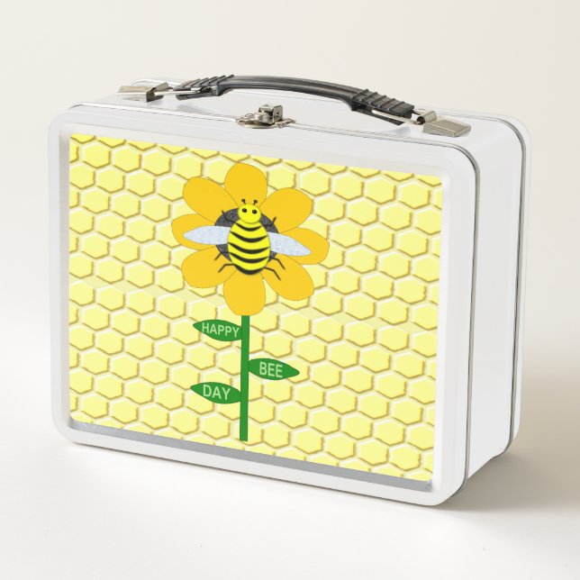 Happy Bee Day Birthday Bumblebee Metal Lunch Box (Front)