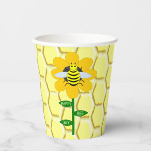 Happy Bee Day Birthday Bumblebee Paper Cups