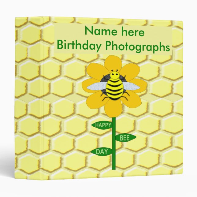Happy Bee Day Birthday Bumblebee Photograph Album Binder (Front/Spine)