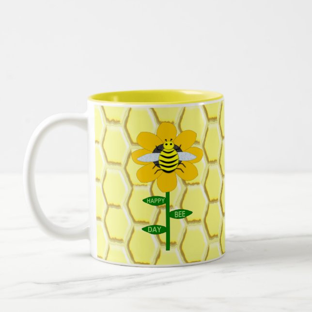 Happy Bee Day Birthday Bumblebee Two-Tone Coffee Mug (Left)