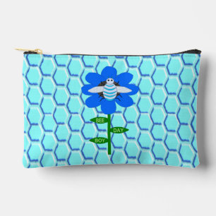 Happy Bee Day Boy Blue Birthday Bumblebee Accessory Pouch