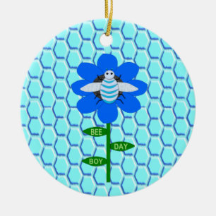 Happy Bee Day Boy Blue Birthday Bumblebee Ceramic Ornament