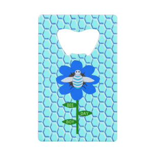 Happy Bee Day Boy Blue Birthday Bumblebee Credit Card Bottle Opener