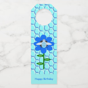 Happy Bee Day Boy Blue Birthday Bumblebee  Custom Bottle Tag
