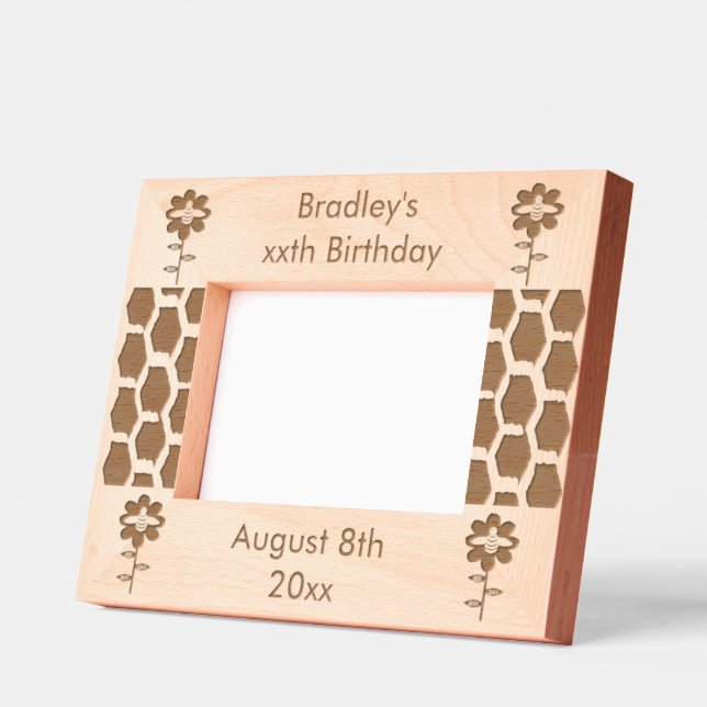 Happy Bee Day Boy Blue Birthday Bumblebee Custom Etched Frames (Left)