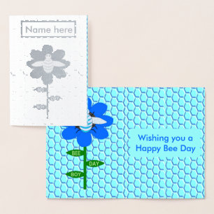 Happy Bee Day Boy Blue Birthday Bumblebee  Custom Foil Card