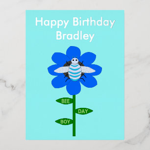 Happy Bee Day Boy Blue Birthday Bumblebee Custom Foil Holiday Postcard