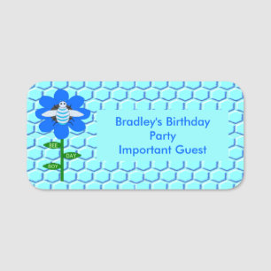 Happy Bee Day Boy Blue Birthday Bumblebee Custom Name Tag