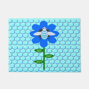 Happy Bee Day Boy Blue Birthday Bumblebee Doormat