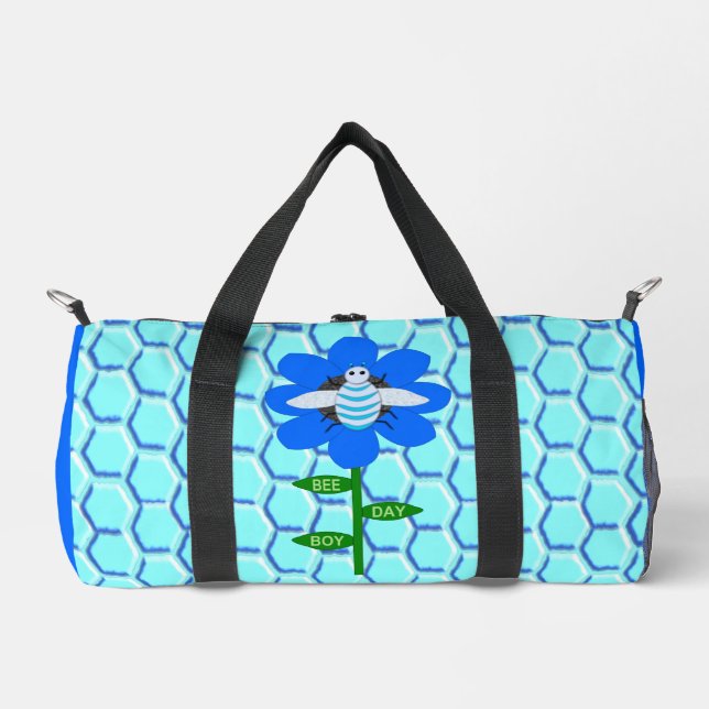 Happy Bee Day Boy Blue Birthday Bumblebee Duffle Bag (Front)