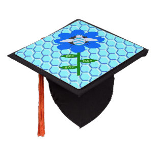 Happy Bee Day Boy Blue Birthday Bumblebee Graduation Cap Topper