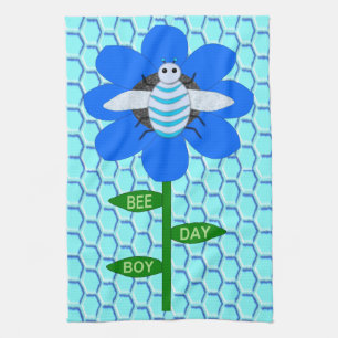Happy Bee Day Boy Blue Birthday Bumblebee Kitchen Towel