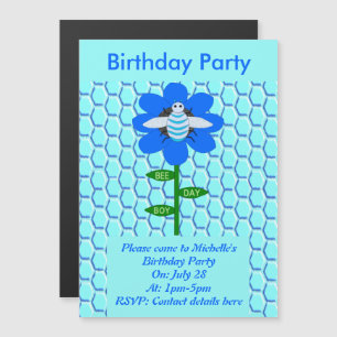 Happy Bee Day Boy Blue Birthday Bumblebee Party Magnetic Invitation