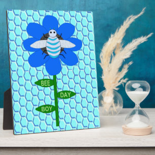 Happy Bee Day Boy Blue Birthday Bumblebee Plaque