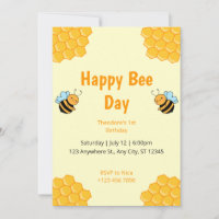 Happy Bee Day Bumble Bee Birthday Party Invitation