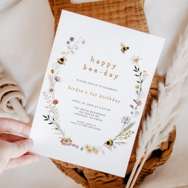 Happy Bee-day First Birthday Invitation (Creator Uploaded)