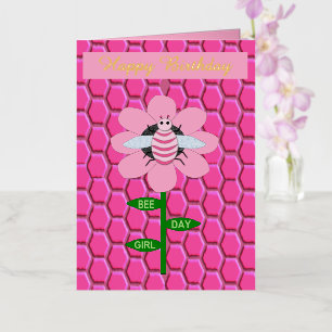 Happy Bee Day Girl Pink Birthday Bumblebee Custom Foil Greeting Card