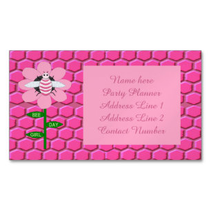 Happy Bee Day Girl Pink Birthday Bumblebee Custom Magnetic Business Card