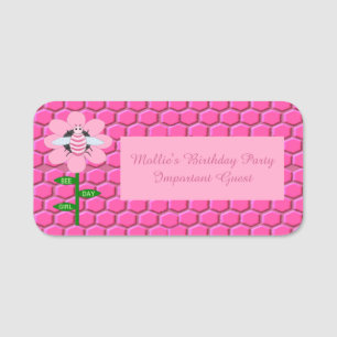 Happy Bee Day Girl Pink Birthday Bumblebee Custom Name Tag