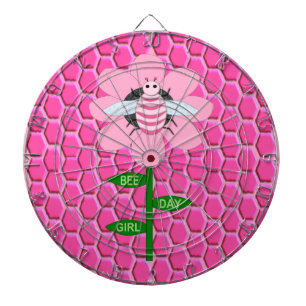 Happy Bee Day Girl Pink Birthday Bumblebee Dartboard