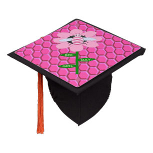 Happy Bee Day Girl Pink Birthday Bumblebee Graduation Cap Topper