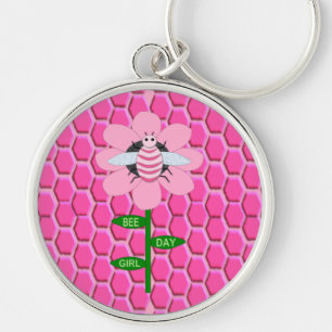 Happy Bee Day Girl Pink Birthday Bumblebee Keychain