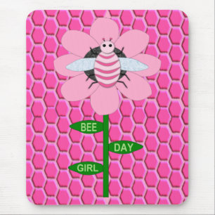 Happy Bee Day Girl Pink Birthday Bumblebee Mouse Pad